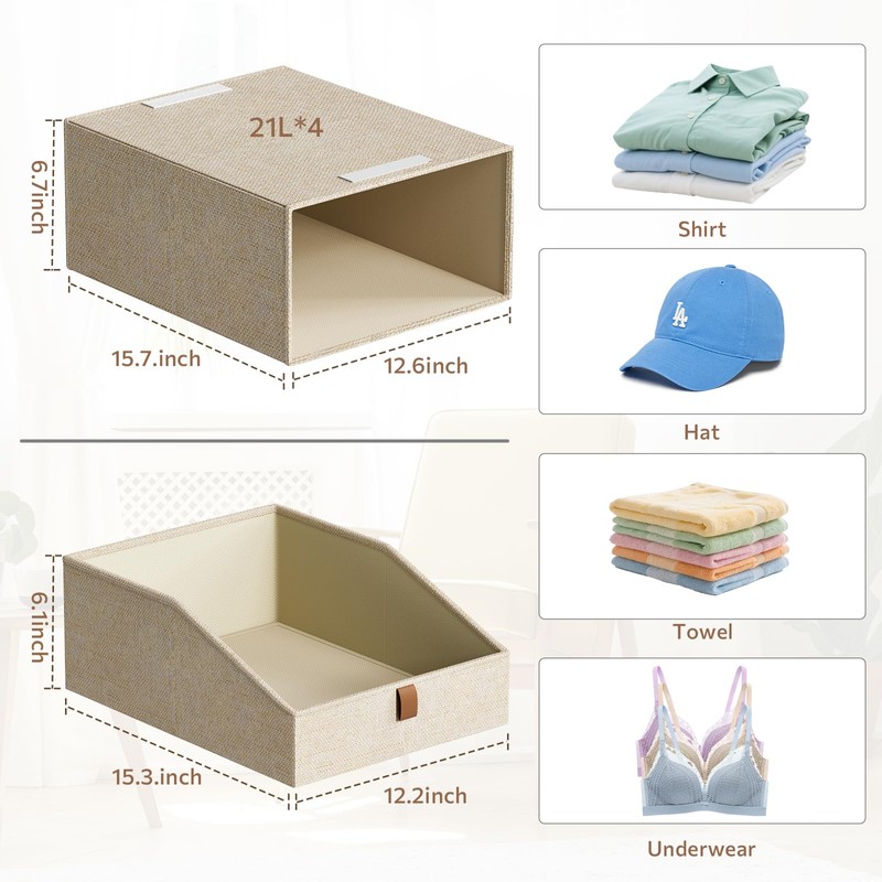 4-Pack Storage Bins with Drawers Large Closet Organizers and Storage