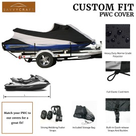 Savvycraft Waterproof Trailerable Jet Ski Cover, Custom Fit Jet Ski Cover for 1996-2001 Seadoo Sea-Doo GSX, GX,GSI Jet Ski Gray/Black