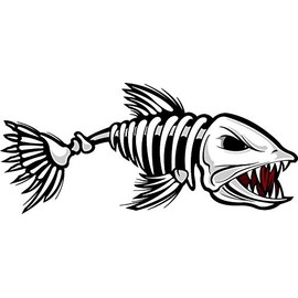 Skeleton Fish (Facing Right) Bonefish Vinyl Sticker Decal for Laptops Lockers Bumpers Windows, 11 inch Wide