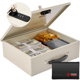 Fireproof Document Box with Combination Lock,Fireproof Money Bag Included-Secure Storage for Valuables, Documents,Fire Resistance Safety Chest,Fire Safe Box,Fireproof Box for Home Travel Business Use