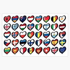 Magnet Eurovision Song Contest Flags Hearts Magnetic Sticker Decal 5"
