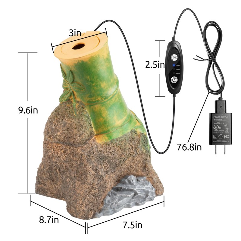 Reptile Humidifier Fogger, Bamboo Trunk Humidifier with Top Mist Outlet,