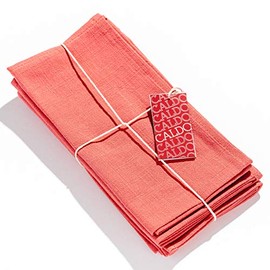Caldo Linen Dinner Napkins - Rustic- Soft and Durable Cloth- Washable and Reusable - 4 Pack - 20x20 inch (Coral)