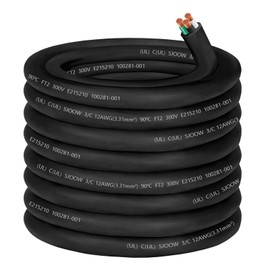 100ft 12/3 Wire 12AWG SJOOW Cable Wire 12 Gauge SJOOW Cord Portable Power Cable 300V 3 Conductor 12/3 Gauge Extension Cord for Motor Lead,Generator,Light,NEMA 14-20 RV Invert,EV Car Battery Charger