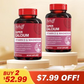 Schiff Super Calcium 800mg Plus Magnesium with Vitamin D3, 90 softgels - Calcium Supplement (Pack of 2) Healthcare Dietary Fitness Edible:_2 Pack