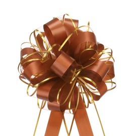 sourcing map 10pcs 8 Inch Large Big Pull Bow with Gold Edge, Organza Car Gift Wrapping Bow Ribbon for Wedding Car Baskets Presents Christmas Bow, Coffee