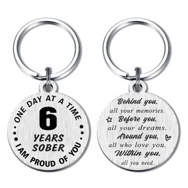 Alotozo 6 Six Years Sobriety Gift Addiction Recovery Keychain - 6 Yr Sober Milestone Gift Key Ring - AA Gift NA Recovery Sobriety for Women Men