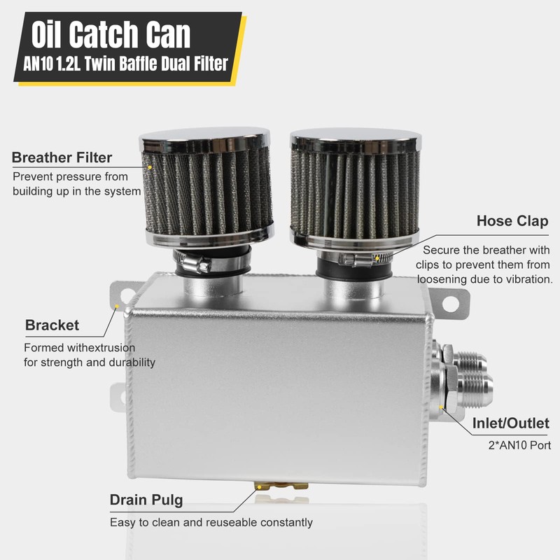 POSENG Universal Aluminum AN10 1.2L Twin Baffle Dual Filter Engine