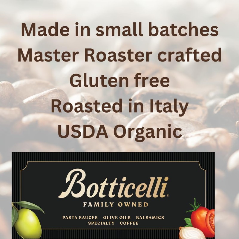 Botticelli Evening Blend Ground Coffee, USDA Organic, Low Caffeine, Dark