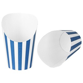 Restaurantware Bio Tek 12 Ounce French Fry Containers 100 Disposable Charcuterie Cups - Incline Design Round Striped Paper French Fry Cups Stackable For Waffles Chips or Popcorn