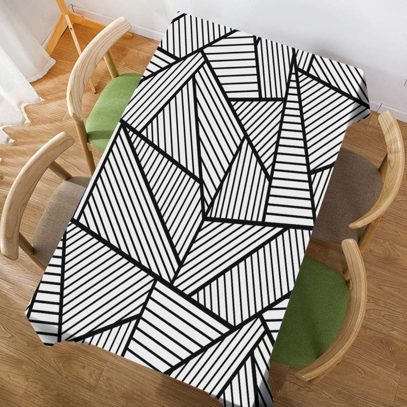 Walmsco Tablecloth Black White Striped Geometric Decor For Dining Room