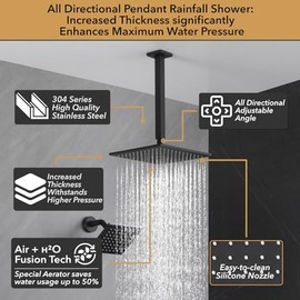 VANFOXLE Shower Faucet Set Matte Black Shower System,Push Button Diverter Shower Faucet with 2 in 1 Handheld,Ceiling Mount 10 Inch Shower Head with 6 Inch Wall Mount Shower Head
