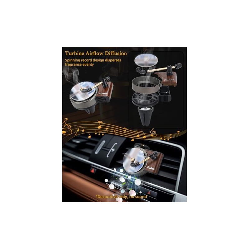 Record Player Car Air Freshener Vent Clip with 15 Refill