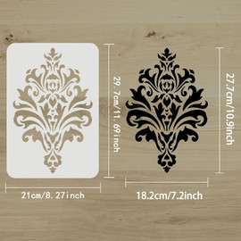 FINGERINSPIRE Damask Stencil 29.7x21cm Reusable Damask Wall Stencil Damask Floral Stencil for Painting Floral Allover Pattern Stencils for Painting on Wall, Furniture, Wood and Paper