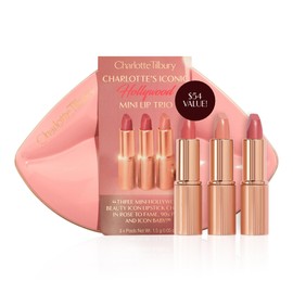 Charlotte Tilbury Iconic Hollywood Lip Trio - Limited-Edition Lipstick Gift Set Featuring K.I.S.S.I.N.G Shades - Moisturizing, Flattering Travel Size Lipsticks