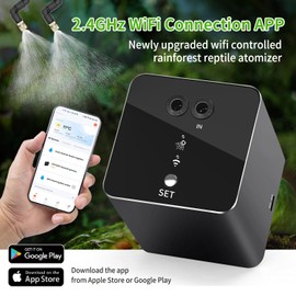RUNWUSHENG Reptile mister, WiFi reptile humidifier withAPP control, automatic mister for reptile tank,terrarium, adjustable 360° nozzle, self-priming pump, easy to use