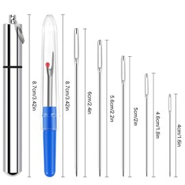 Embroidery Needles 25Pcs 5 Sizes Premium Large Eye Stitching Sewing for Hand Includes 1 Aluminum Storage Tube Thread Removal Knife1 Thimble 1Threading Device Machine Universal Regular Point Singer