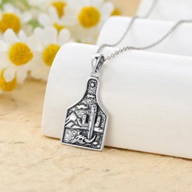 PROESS Cow Tag Mountain Necklace 925 Sterling Silver Mountain Pendant Cactus Necklace Western Cow Tag Jewelry Gifts for Women Men