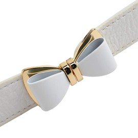 Syuer Womens 1" Width Bow Skinny Elastic Waist Belt Stretchy Belt Thin Belt, Off-white, S-M (26"-32")