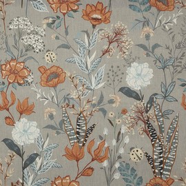 Kt KILOtela - Decorative Fabric Half Panama Digital Print Organic Cotton Lightweight Covers Cushions Tablecloths Curtains Curtains 100cm Length x 280cm Width Botany Ladybird Orange Green - 1 Metre