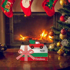 Menkxi Interchangeable Wooden Book Block Stack Table Decor Highlands Cow Decor DIY Book Block Stack Highlands Table Sign Seasonal Tiered Tray Decoration for Christmas(Book Block)