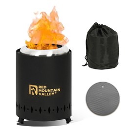 Red Mountain Valley Smokeless Tabletop Fire Pit with Mat, Portable Mini Low Smoke Camping Stove with Travel Bag and Fireproof Mat, Stainless Steel Black, for Outdoor Enthusiasts