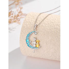 KINGWHYTE Dog Necklace 925 Sterling Silver Moon Pendant Necklace Women Animal Necklace Jewelry Birthday Anniversary Christmas Gifts for Dog Lovers