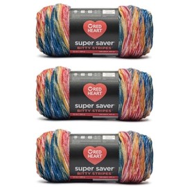 Generic Red Hearts Super Saver Bitty Stripes Yarn - Sunset Beach - 3 Pack of 283g/10oz - 100% Acrylic - #4 Worsted (Medium) - 440m/482Yards - for Knitting, Crochet and Amigurumi