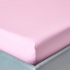 HOMESCAPES Percale Fitted Sheet Pink 140 x 200 cm, Flat Sheet Egyptian Cotton, Fitted Sheet with Elastic Band, 200 Thread Count