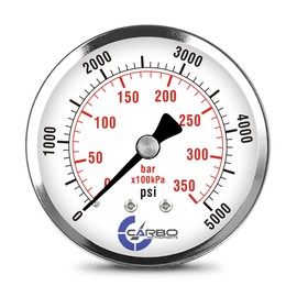 CARBO Instruments 2-1/2" Pressure Gauge, Chrome Plated Steel Case, Dry, 0-5000 psi/kPa, Back Mount 1/4" NPT