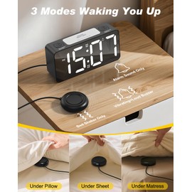 RGB Extra Loud Alarm Clock for Heavy Sleeper Hearing Impaired Deaf Bedroom, Vibrating Dual Alarm Clock with Bed Shaker, Large Display& 4 Dimmer, 7-Color Night Light, Snooze, 12/24H & DST