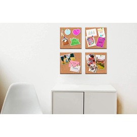Square Cork Board Tiles with Full Sticky Back, Big Size Cork Board, Small Wall Bulletin Boards Mini Pin Board with 75 Push Pins for Pictures, Photos, Drawing Pack of 12 (21cmx21cmx0.6cm)
