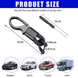 Kewucn Car Keychain, Anti-Lost Leather Auto Key Fob Holder with D-Ring, Sturdy Metal Vehicle Key Chain, Car Accessories (Black)