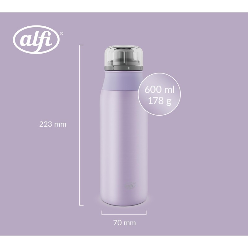 alfi Element Bottle 600 ml, Purple Lavender Pastel Matt, Lightweight