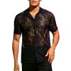 WDIRARA Men's Floral Mesh Tee Top Sheer Round Neck Short
