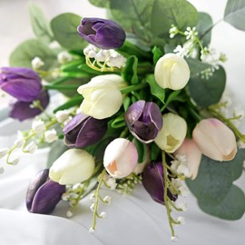 FiveSeasonStuff Tulips Artificial Flowers | Real Touch | Wedding Bouquet Home Décor Party | Floral Arrangements | 15 Stems (Beyond Purple)