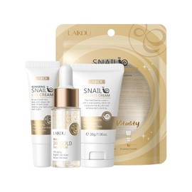 Cuidado de la piel coreano, conjunto de cuidado de la piel, kit de cuidado de la piel caracol y ginseng con crema para ojos, suero, crema esencia 3...