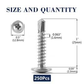 #10 x 1" Sheet Metal Screws 250PCS 410 Stainless Steel Truss Head Fast Self Tapping Screws by SG TZH