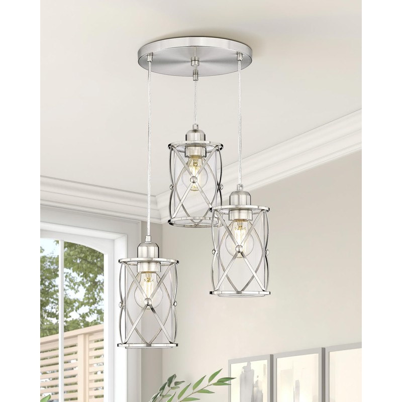 Osimir Brushed Nickel Dining Room Chandelier Light Fixture, 3-Light Pendant