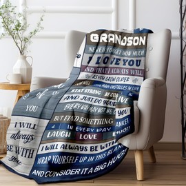 CheriGift Birthday Gifts for Grandson - Blue Gray Flannel Throw Blanket - To My Grandson Blanket for Christmas,Graduation,Wedding,Christening