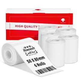 6 Rolls Phomemo M120/M110 Labels, 1.97 x 3.15 Inches (50 x 80 mm) Thermal Label Paper for Phomemo M120/M110/M200/M220 Label Printer, Thermal Label, White Thermal Paper, 100 Labels/Roll