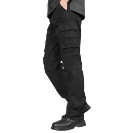 Mens Black Cargo Pants with Pockets Straight Stretch Cotton Tactical Work Hiking Pants Size 36