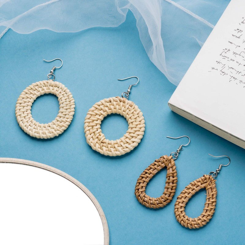 Rattan Earrings Hoops For Women Large Woven Handmade Straw DIY
