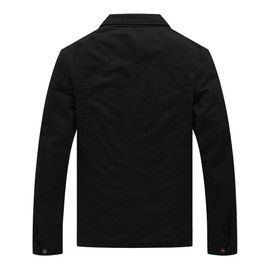 WenVen Men's Fashion Casual Cotton Canvas Military Jacket (Black, L)