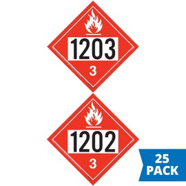 1203/1202 Placard, Class 3 Flammable Liquid 25 Pack, 10.75" x 10.75" Plastic for Temporary Applications, DOT Hazmat Compliant, J. J. Keller & Associates, Inc.