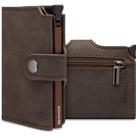 BEWMER v2 Shielded Slim Wallet with Coin Compartment for Men & Women, Card Holder, RFID Protection & Anti-Cloning, Wallet for Notes, Coins & 9 Credit Cards, Dark Brown