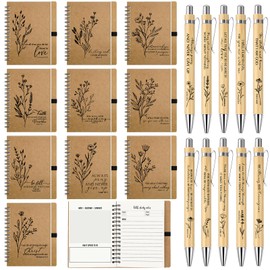 Resurhang 100 Pcs Bible Verse Spiral Notebook with Bamboo Retractable Christian Ballpoint Pens Aesthetic Religious Notepads Inspirational Journals Christian Gifts for Women Men Office (Special Style)