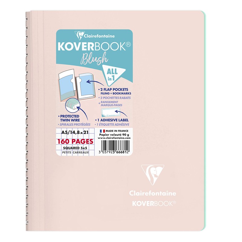 Clairefontaine 366681C Spiral Notebook Koverbook Blush, DIN A5, 14.8 x