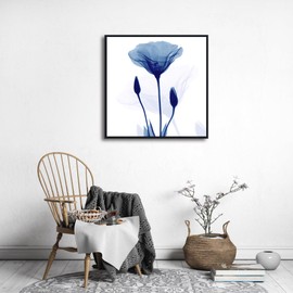 Pyradecor Large Black Framed Canvas Wall Art Abstract Blue Flickering Flower Modern Grace Floral Pictures Paintings Artwork for Bedroom Office Home Decorations