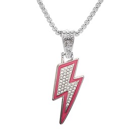 coadipress Hip Hop Lightning Pendant Necklace for Women Men Hip Hop Punk Crystal Lightning Bolt Chain Necklace Fashion Rock Party Jewelry (Pink)